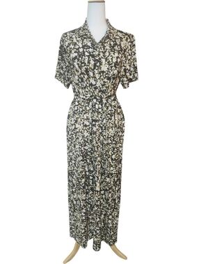 Garcia Women's Black/White/Yellow Floral Button-Front Maxi Dress With Tie Belt.